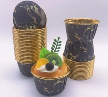 Popierinės keksiukų formelės, juoda/auksinė, 50 vnt