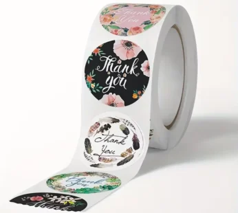 Balti lipdukai „Thank you” gelėti, 500 vnt