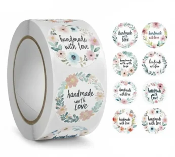 Lipdukai „handmade with love” gelėti, 500 vnt